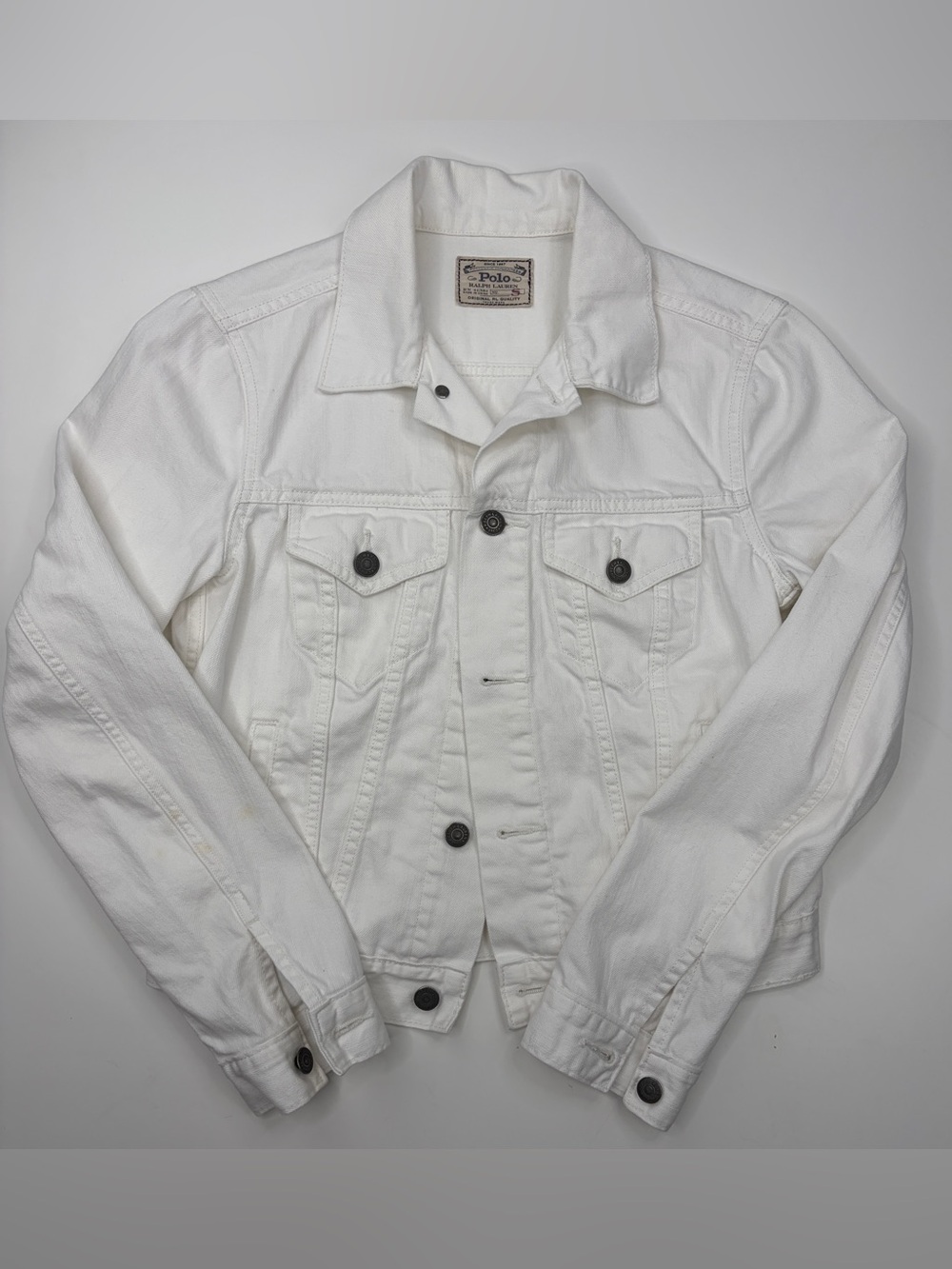 Y2K Vintage 90s White Polo Ralph Lauren Denim Trucker Jacket - Women's GUC Small - Picture 2 of 8